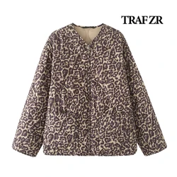 TRAF ZR Classic Quilted Padded Outerwears 2024 Winter Newset Streetwear Leopard Print Quilted Jacket Basic Loose Coat for Women