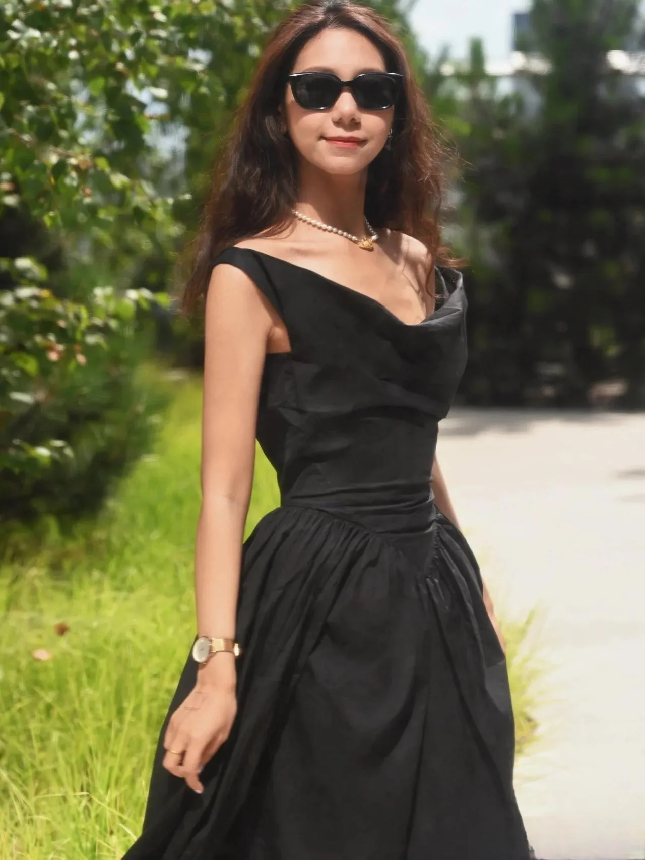 Noou Sle المطرزة Svel Long Dr المرأة سليم صالح ثوب U-Neline القطن عالية الخصر ألف خط تنورة