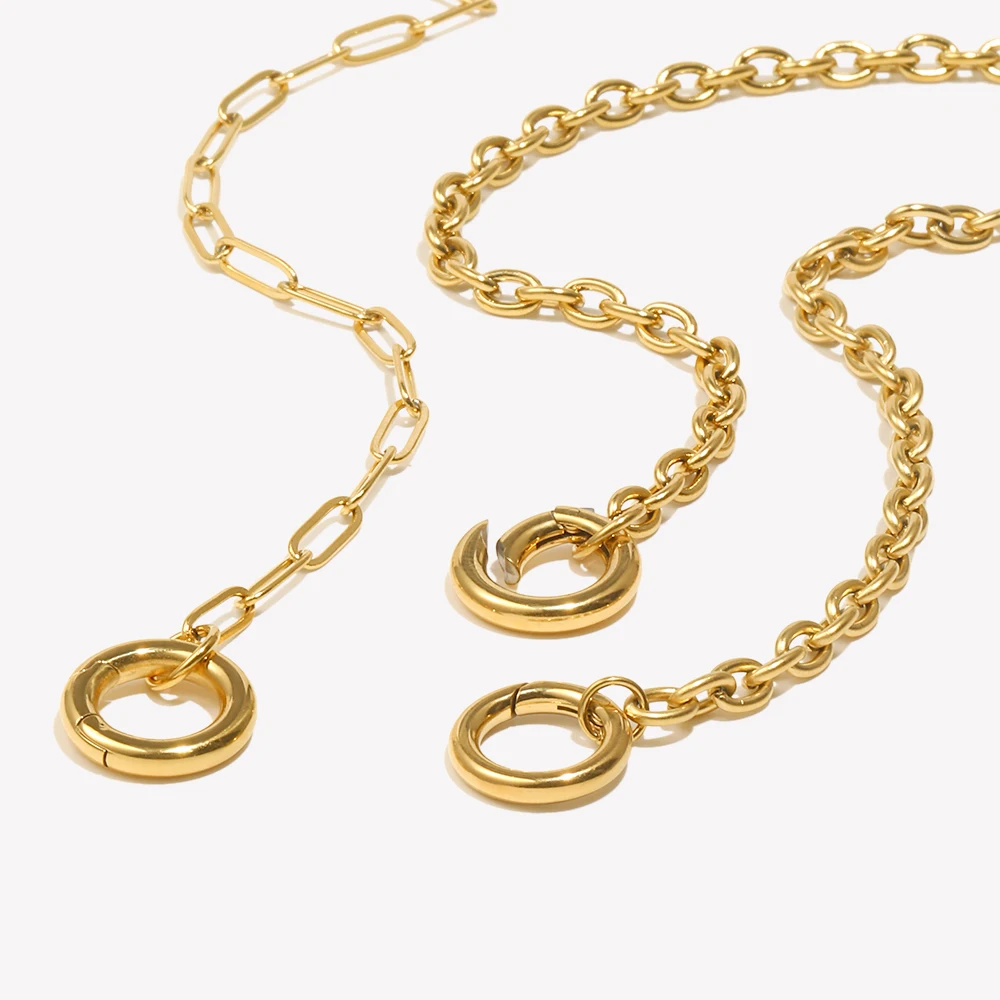 E.B.belle Round Spring Buckle Necklace Stainless Steel O-chain 18K Gold Plated For DIY Jewelry Making Accessories