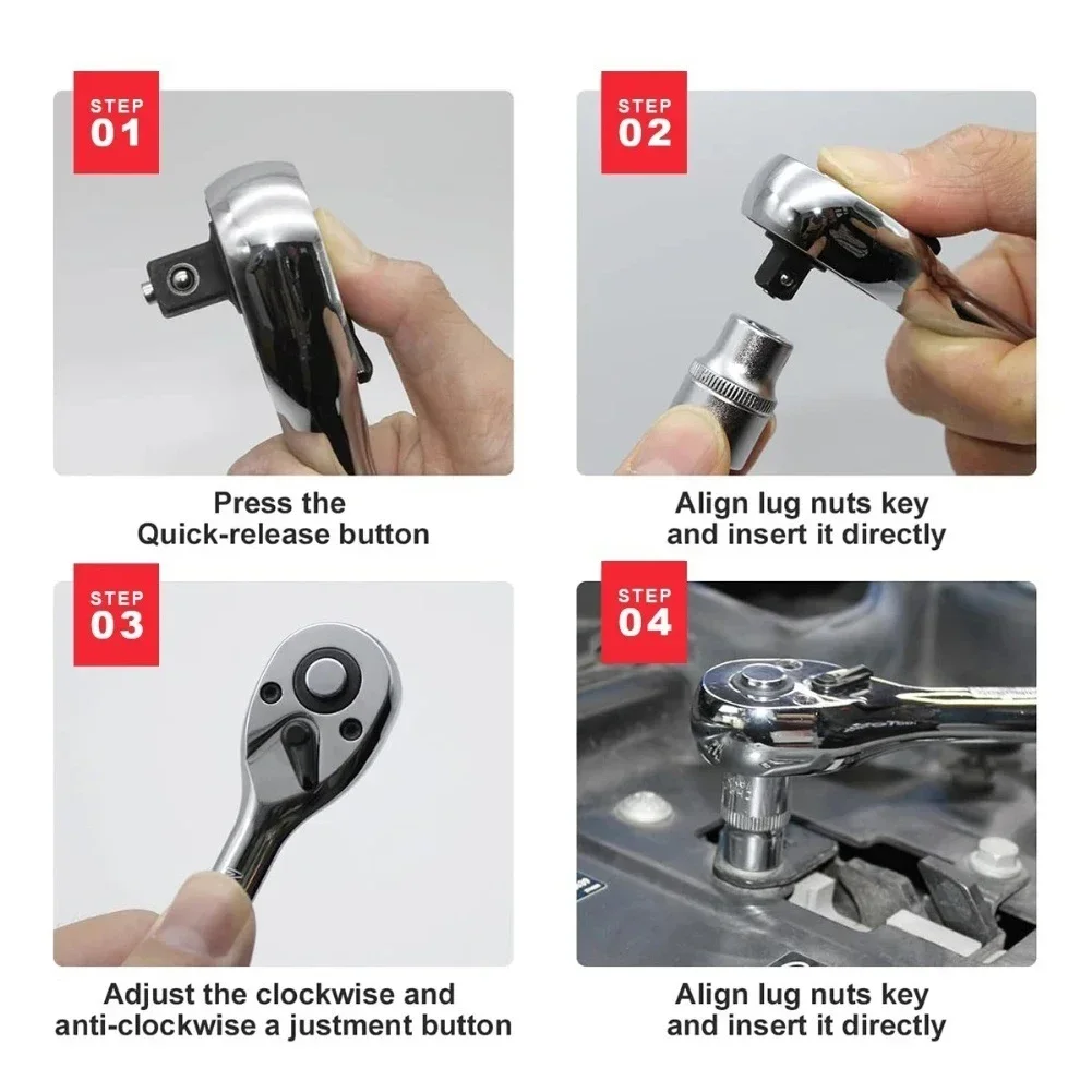 

Набор из 3 мини-трещоток с 72 зубьями, 1/4, 3/8, 1/2 дюйма, с короткой рукояткой, для авторемонта и бытовых работ