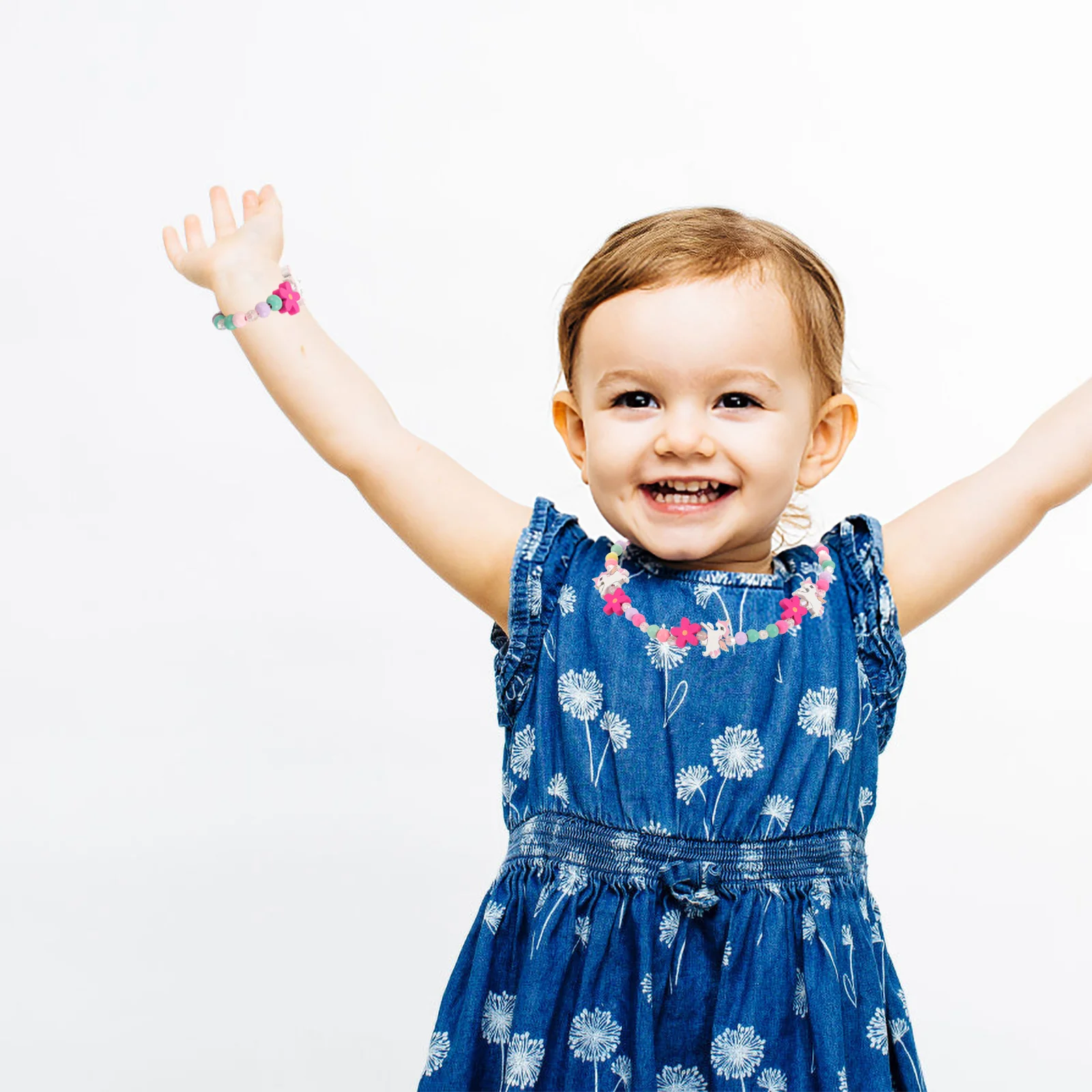 Joyería de unicornio para niñas pequeñas, cesta de pulsera, collar de cuentas de plástico de madera para niños pequeños