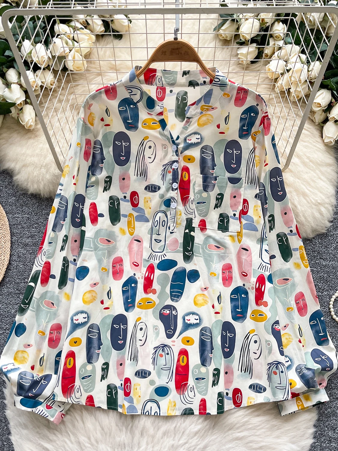 Retro Gedruckt Laterne Sve irt Frauen Lose Fleisch Verbergen Sanfte Aosphäre Schöne Personali Top Koreanische Sle Pendeln