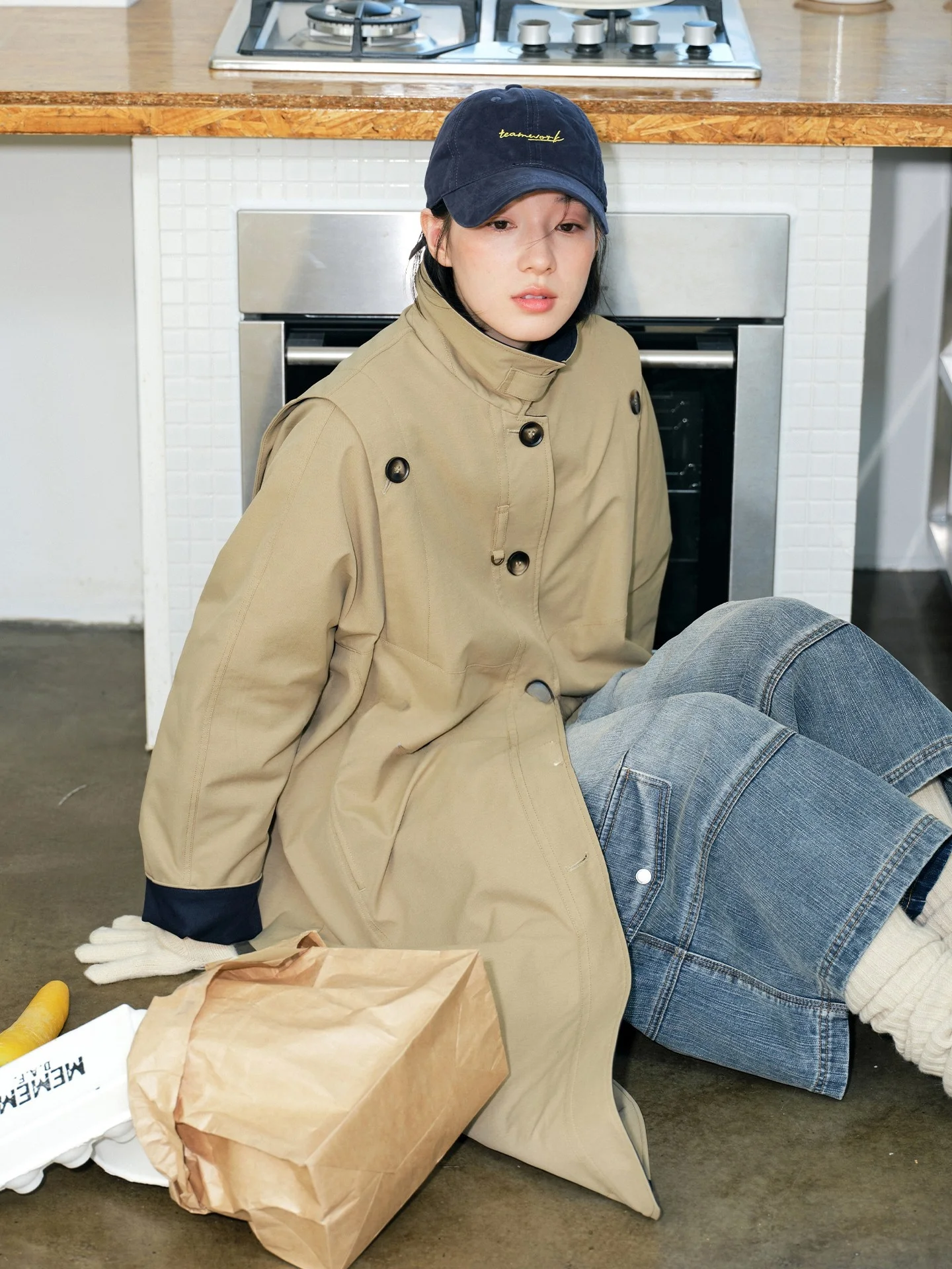 

Caramel Blueberry Design Color Blo Building Silhouette Medium Length Windbreaker Jaet by Deer And Flng Bird 7040