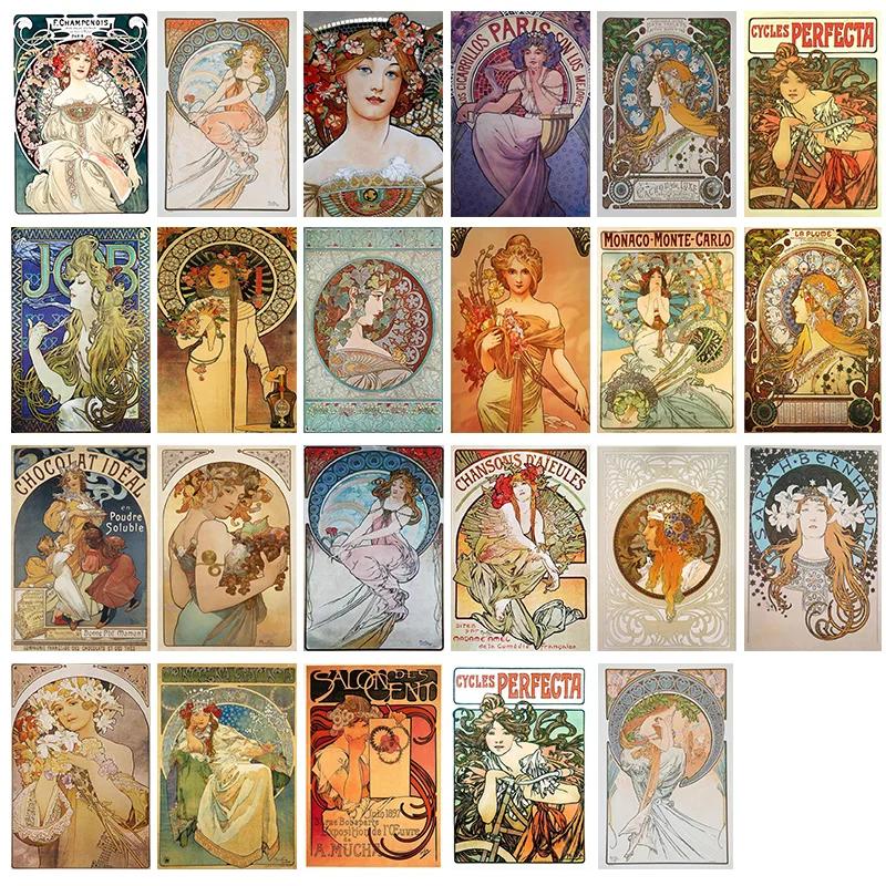 Vintage Alphonse Mucha Tin Sign Vintage Metal Decorative Wall Plates Sexy Girls Pin Up Signs Art Tin Plaques Bar Home Decoration