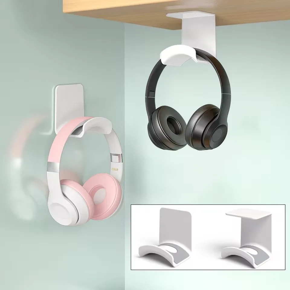 Universal Headphone Stand Adhesive Plastic Wall Mount Hanger Under Desk Headset Rack Holder Support For Gaming Earphone Bracket