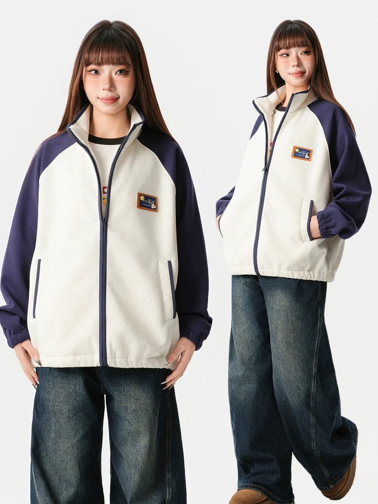 

Свободный женский кардиган, свитшот, весна 2026, новый американский Sle Jaet, цветной воротник-стойка в горошек, длинный свек с открытой передней частью