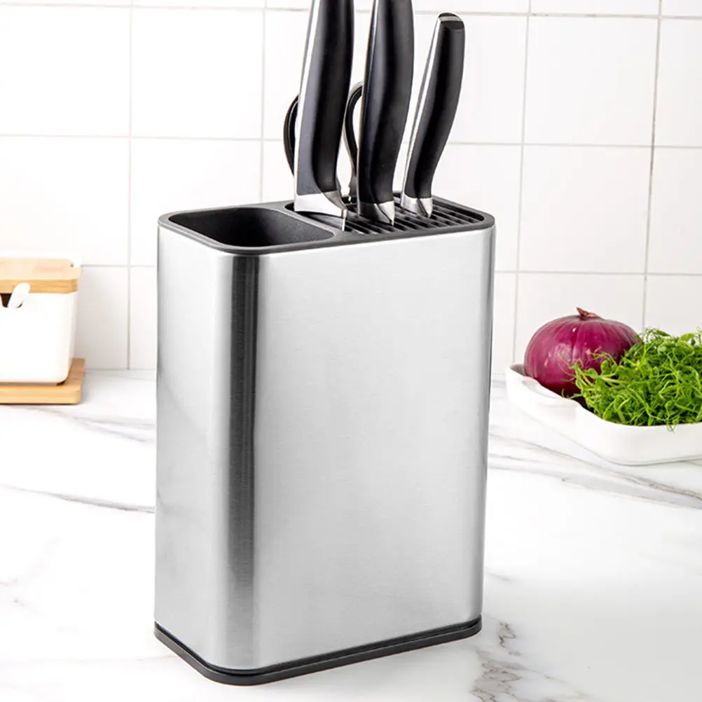 

1pc Knife Storage Holder Stainless Steel Cutlery Base With Drain Holes Kitchen Organizer For Forks Chopsticks Tableware