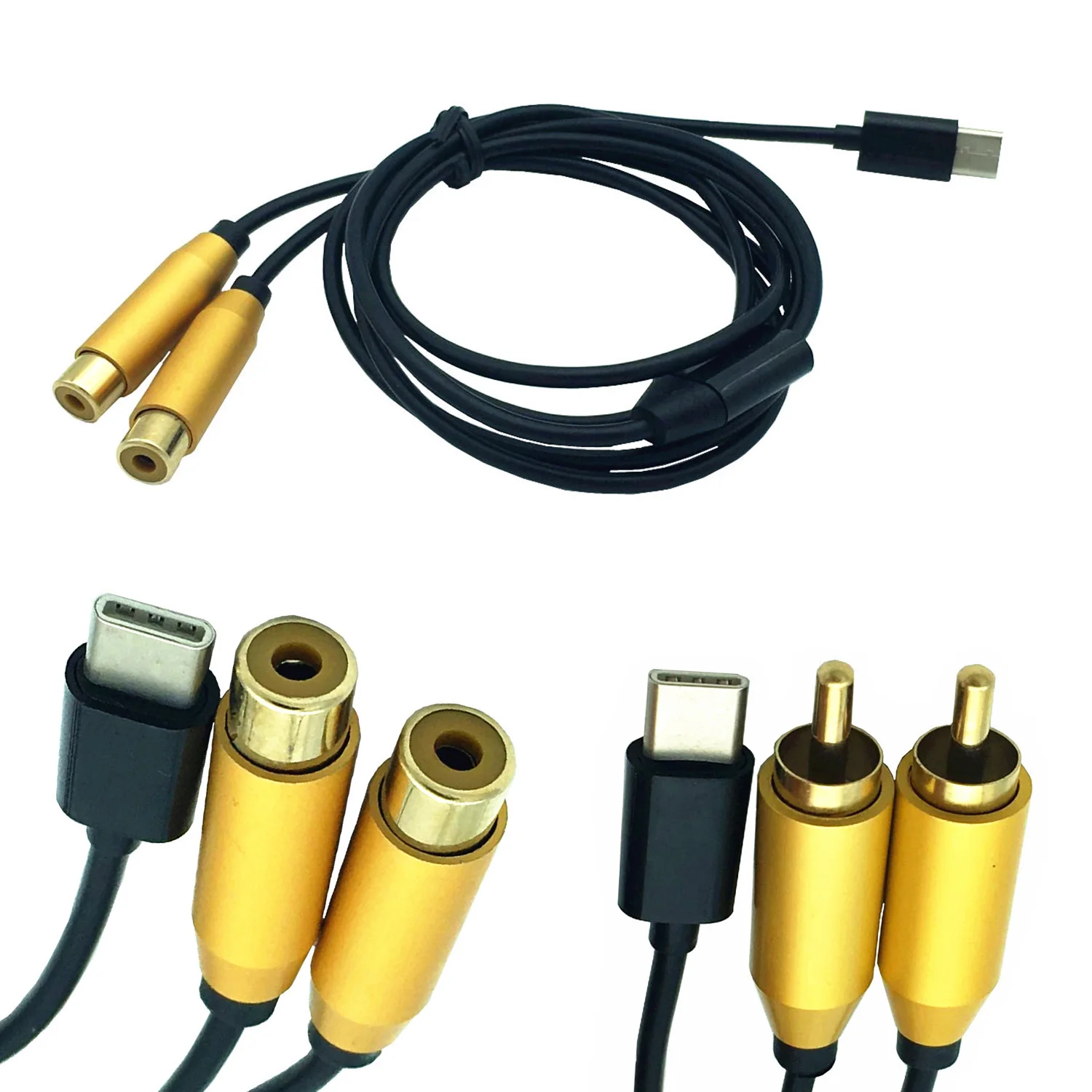 Type-C USB C To 2 Dual RCA Male Signal for Video AV Audio Adapter Cable Converter Function