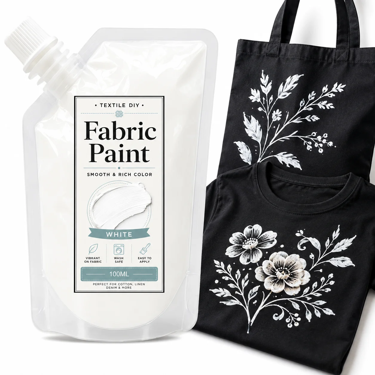 Fabric Acrylic Paint, Strong Coverage & Long-Lasting Textile Pigments. Multi-Use for T-Shirts, Shoes, Jeans, Canvas Bags & Craft