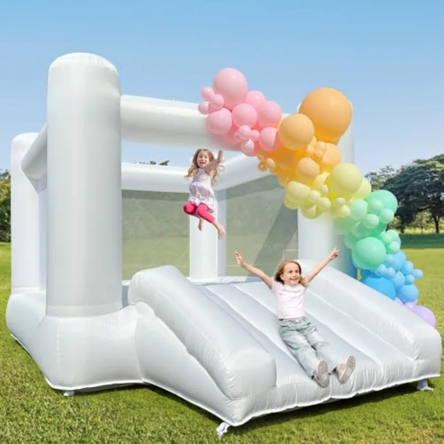 Indoor Outdoor White Bounce House for Big 8-12 and Adults, PVC Material, White Color, Large Bouncy Castle with Slide and Air Bl