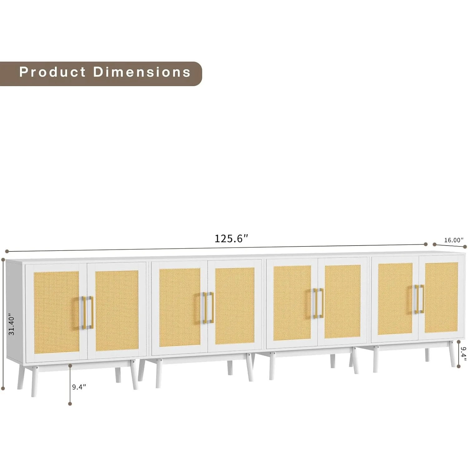 4er-Set Sideboard-Aufbewahrungsschrank mit Rattan-Türen und verstellbaren Regalen, Rattan-Schrank, Buffetschrank, Akzentschrank ﻿