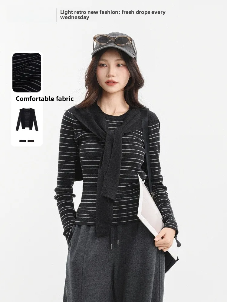 

Новый зимний женский вязаный свитер в полоску, свободного кроя, с длинными рукавами, круглым вырезом, из смесового полиэстера