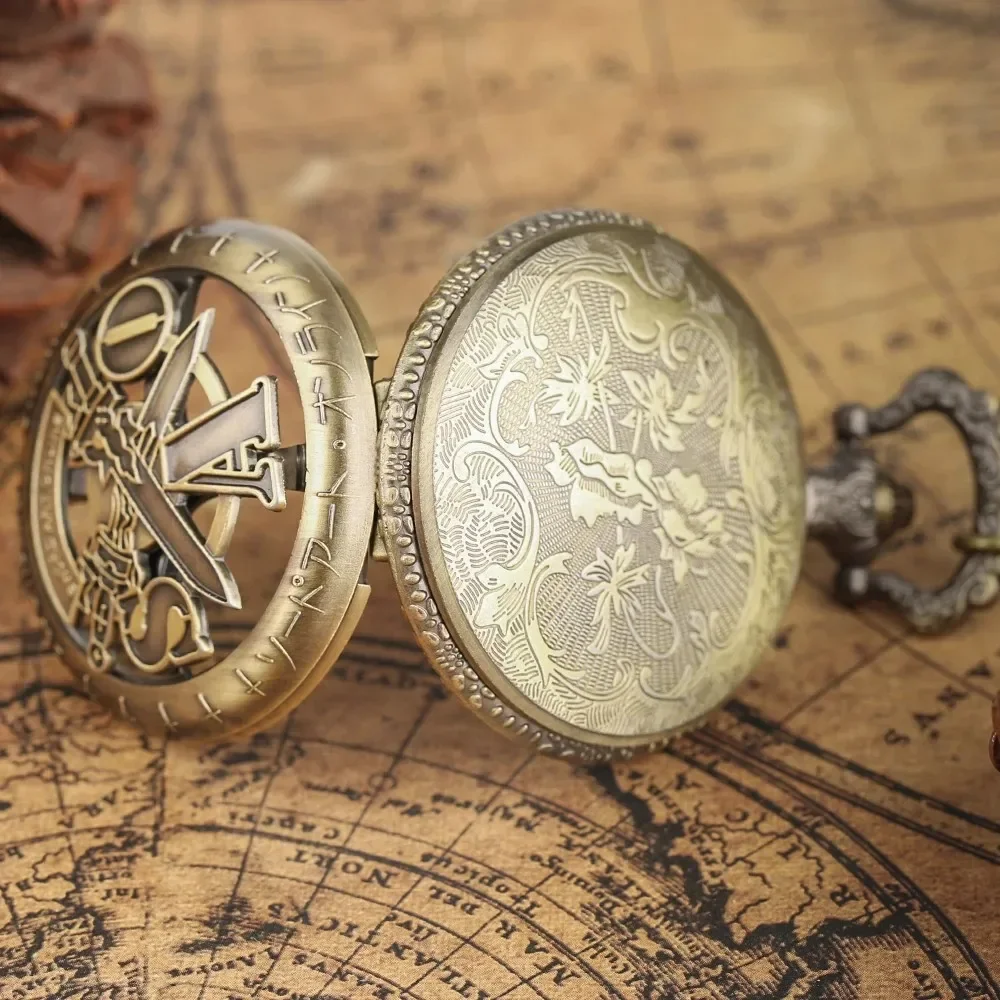 Classic Retro Hollowed-Out Double Swords Pocket Watch