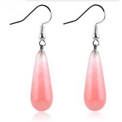 Natural Amethyst Rose Quartz Crystal Lapis Lazuli Round Water Drop Aventurine Black Onyx Dangle Hook Stone Women Earring Jewelry