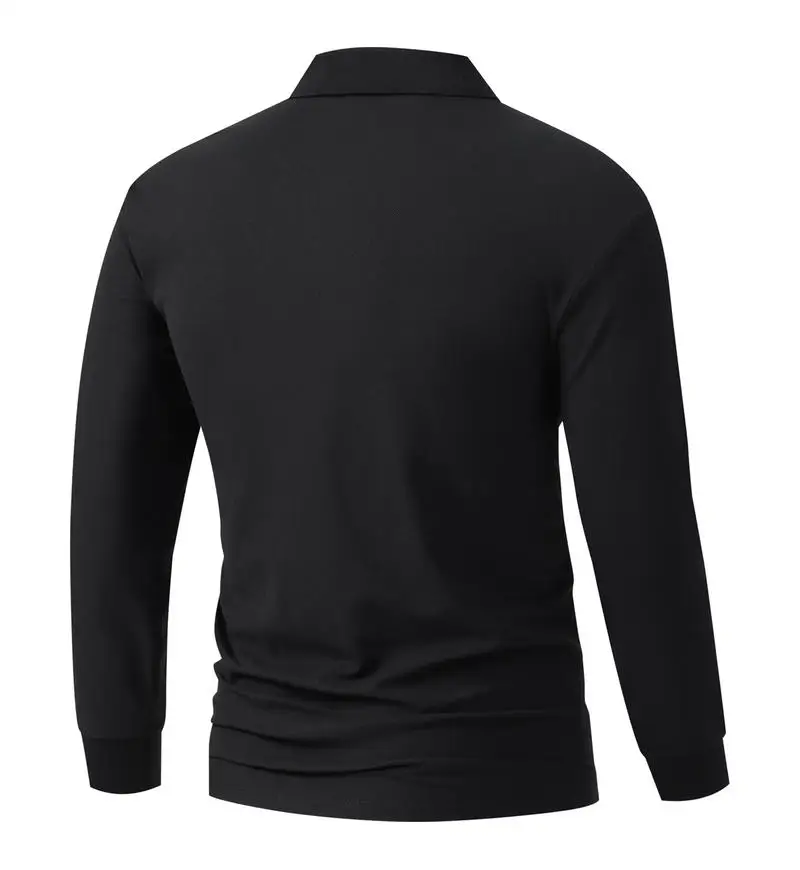 Neues Herren-Business-Casual-Langarmshirt, einfarbiges Poloshirt, modisches, atmungsaktives, bequemes, vielseitiges Top – Detail 4
