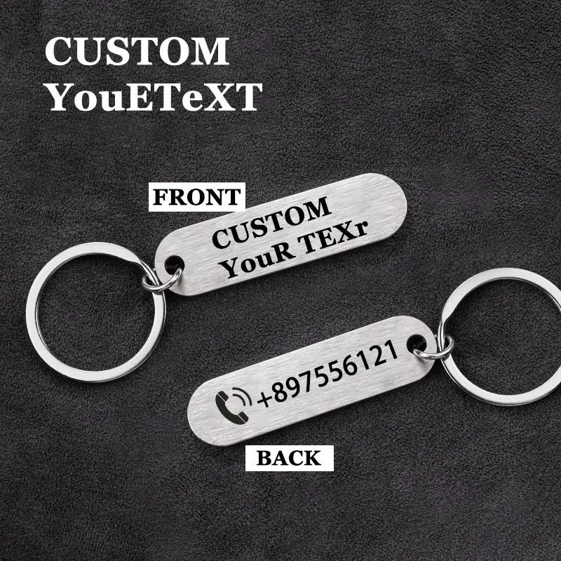 

Stainless Steel Custom Engraved Keychain Personalized Name Phone Car Key Tag Anti-Loss Durable Gift for Men Unique Key Holder