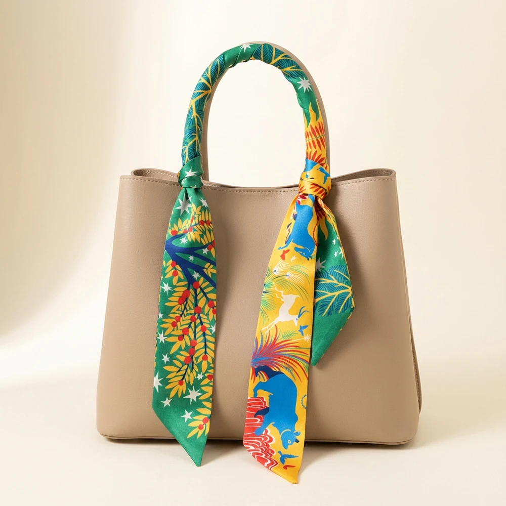 Sommer Frauen Dschungel Tier Druck Satin Band 90 cm Haar Schal Hals Wrap Tasche Gürtel Geschenk Dekoration – Detail 6