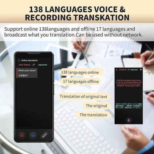 Imagen 2 del producto Nuevo Traductor inteligente AI Deepseek voz ChatGPT preciso pantalla táctil compatible con 140 idiomas foto grabación sin conexión traducción rápida