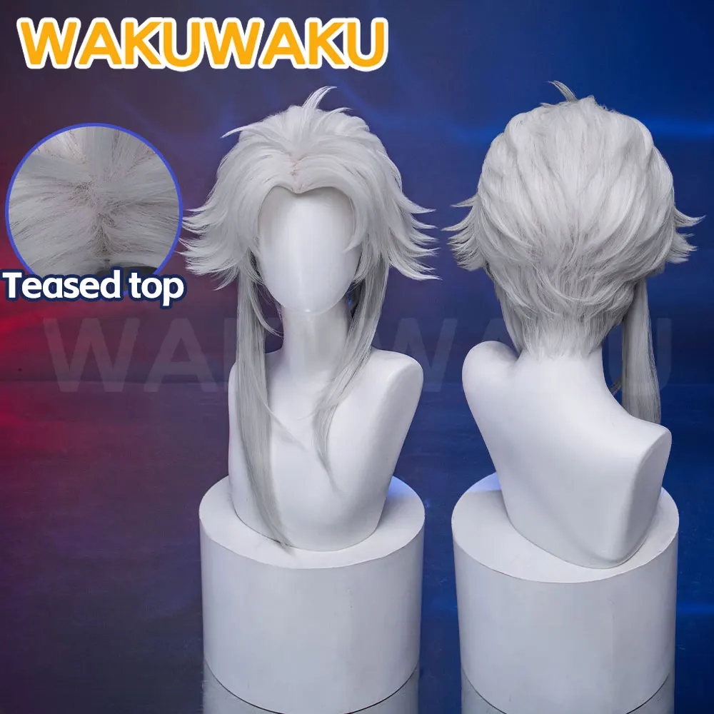 IN STOCK Harlequin Pierrot Cosplay Wig Game WakuWaku Men White Short Hair Pierrot Halloween Cosplay Hair Free Wig Cap view 2