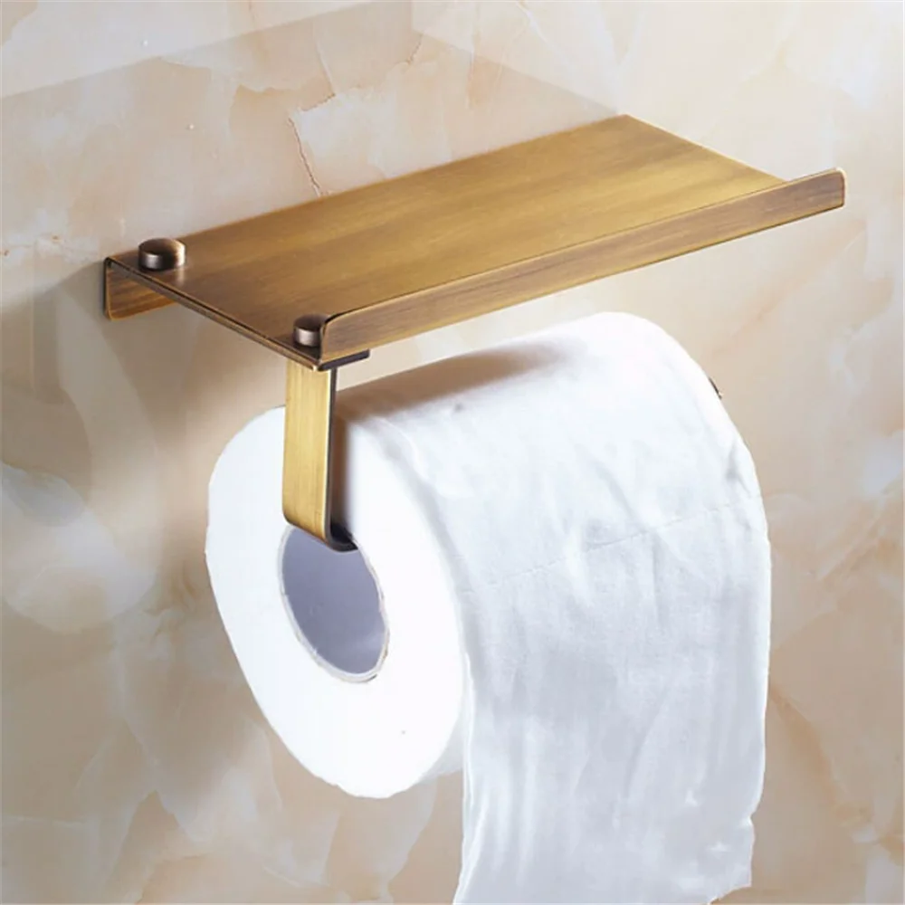 Antique Bathroom Paper Holder with Shelf Rose Gold Bathroom Paper roll Holder Gold Towel Rack Toilet Paper Holder Tissue Box