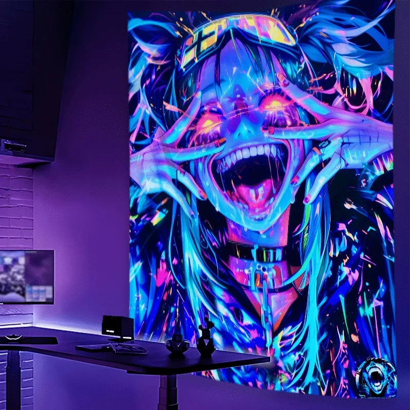 Vivid Anime Style UV Reactive Fluorescent UV Tapestry Cool Cartoon Aesthetic Luminous Decoration