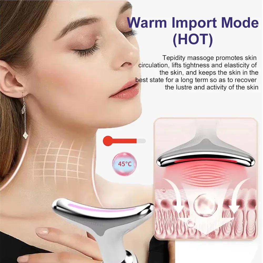 Removedor de rugas no pescoço ems máquina redutora de rugas massageador facial luz led elétrica terapia facial pele quente aperto vibrador