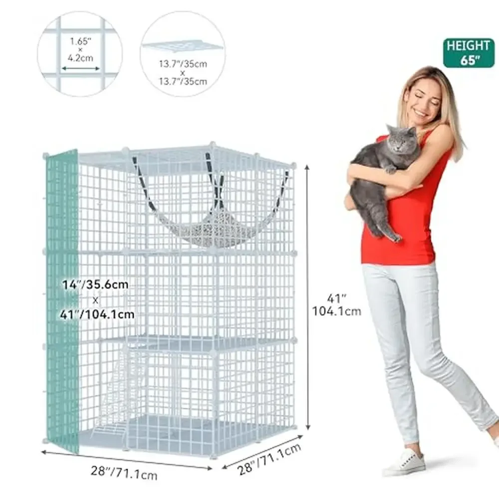 3-Tier Cat Cage Playpen with Extra Large Hammock; Indoor Catio Enclosure Kennel Crate Cats Rabbit; Stable and Comfy Design;