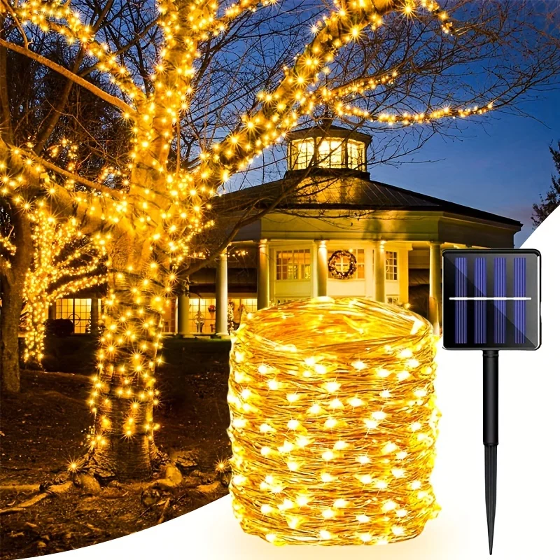 

Holiday Lighting Garden Decoration Outdoor Festoon Solar Garland LED Fairy Copper Wire Light String for Wedding Party Christmas