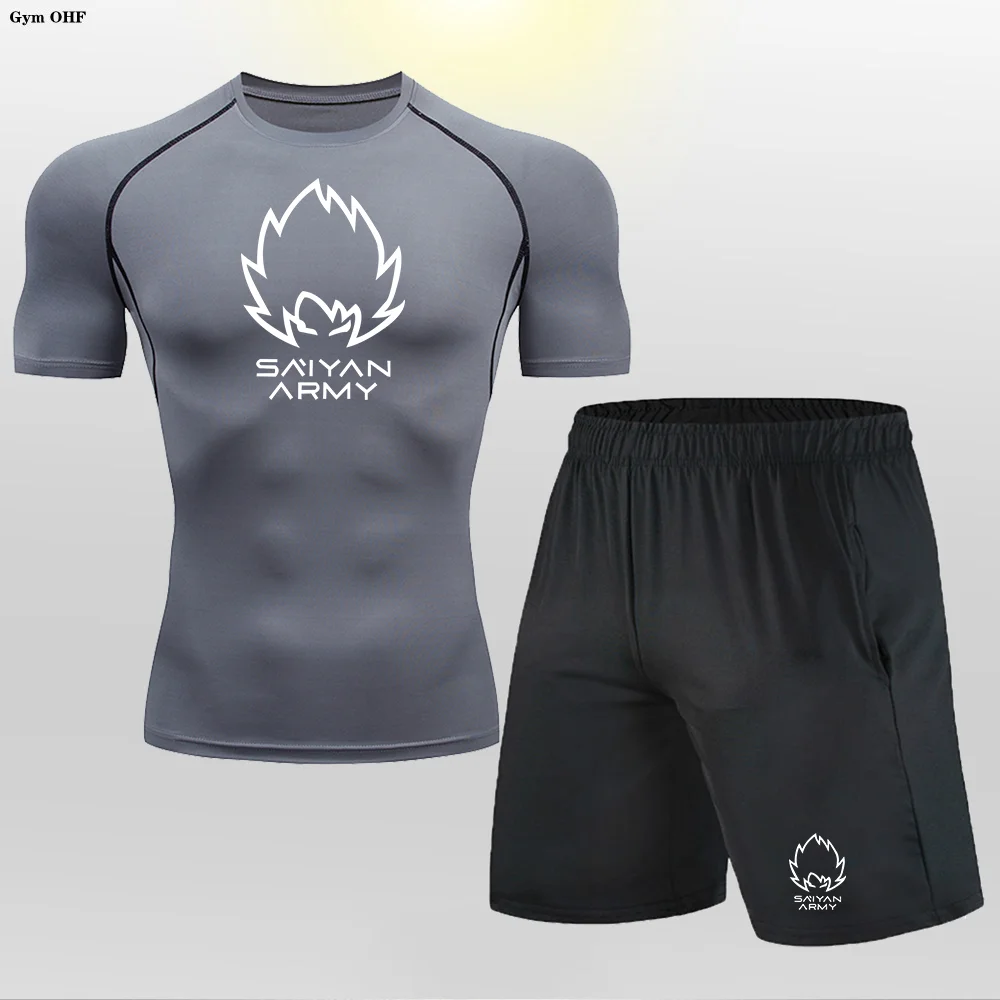 Conjunto de treinamento de exercício de compressão masculino secagem rápida absorção de suor forma design ciclismo jogging conjunto roupas de treinamento elástico