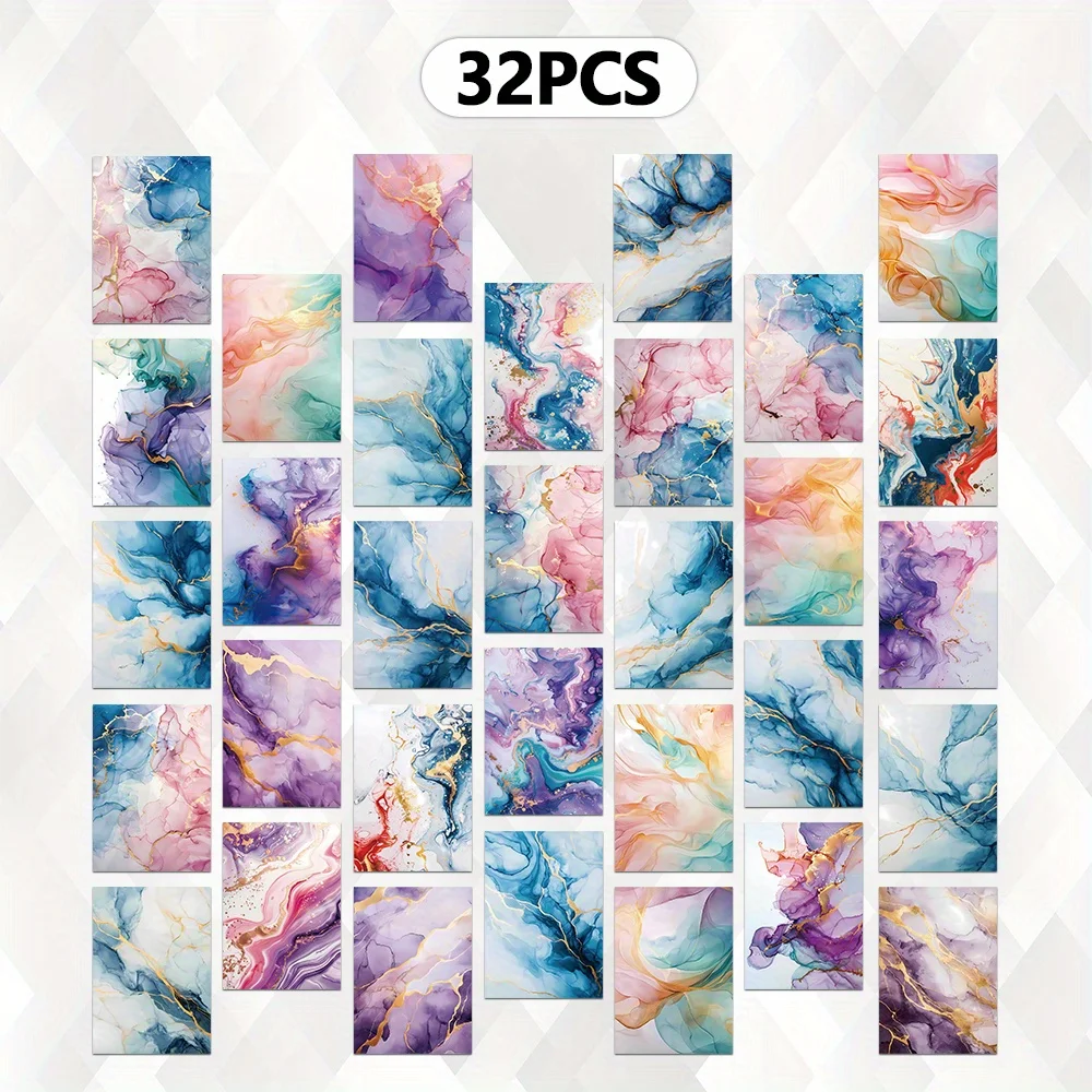 32PCS Marble Stripe Theme Series Postcards, Colorful Marble Texture, Suitable for Handmade Bookmaking and DIY Diary Writing