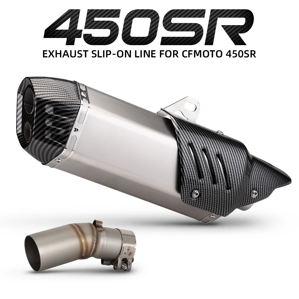

Надевается для CFMOTO 450SR 450SS мотоциклетная выхлопная система для побега, двойное отверстие с крышкой, глушитель, среднее звено, труба 51 мм