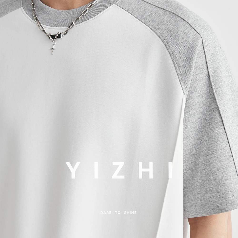 Men's Color Block Raglan Sleeve T-Shirt 2026 Summer Textured Loose Casual Versatile City Boy Style