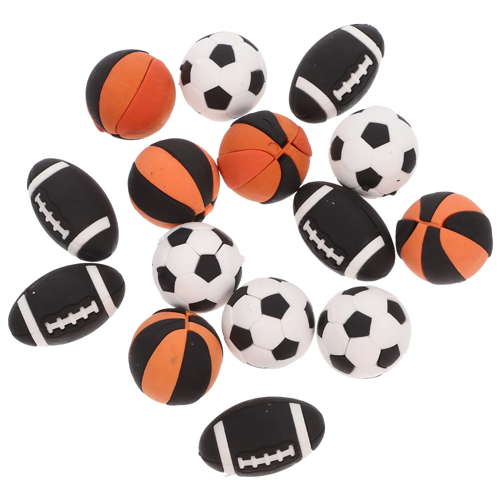 15PCS Shaped Sports Mini Cartoon Erasers for Students Classroom Rewards Fun Creative Design Basketball Football Rugby Kids