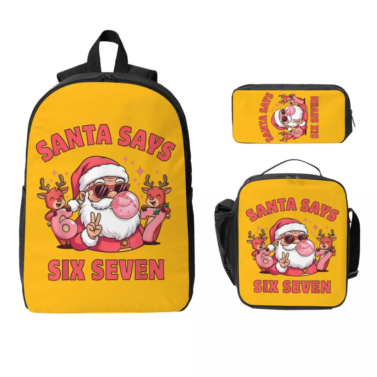 3pecs/set Santa Says 67 Six Seven Xmas Meme 6 7 Christmas Backpack for Student Shoulder Bag Lunch bag Pencil Case