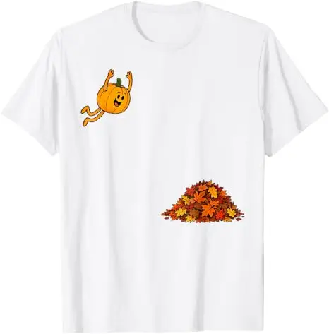 Lustiges T-Shirt mit Kürbis, der in Blätter springt, niedliches Herbstblätter-T-Shirt, Y2k-Humor, Halloween-Kostüm, Neuheitsgeschenk, Grafik-Spruch-T-Shirt – Detail 12