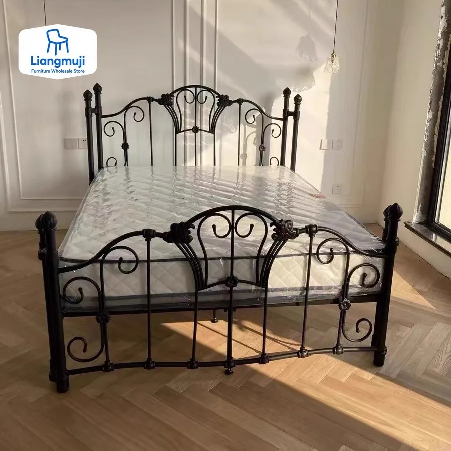 

Iron Loft Full Size Bed Bedroom Luxury Metal Iron White Modern Double Beds Children Hotel Princesse Cama De Casal Furniture Home