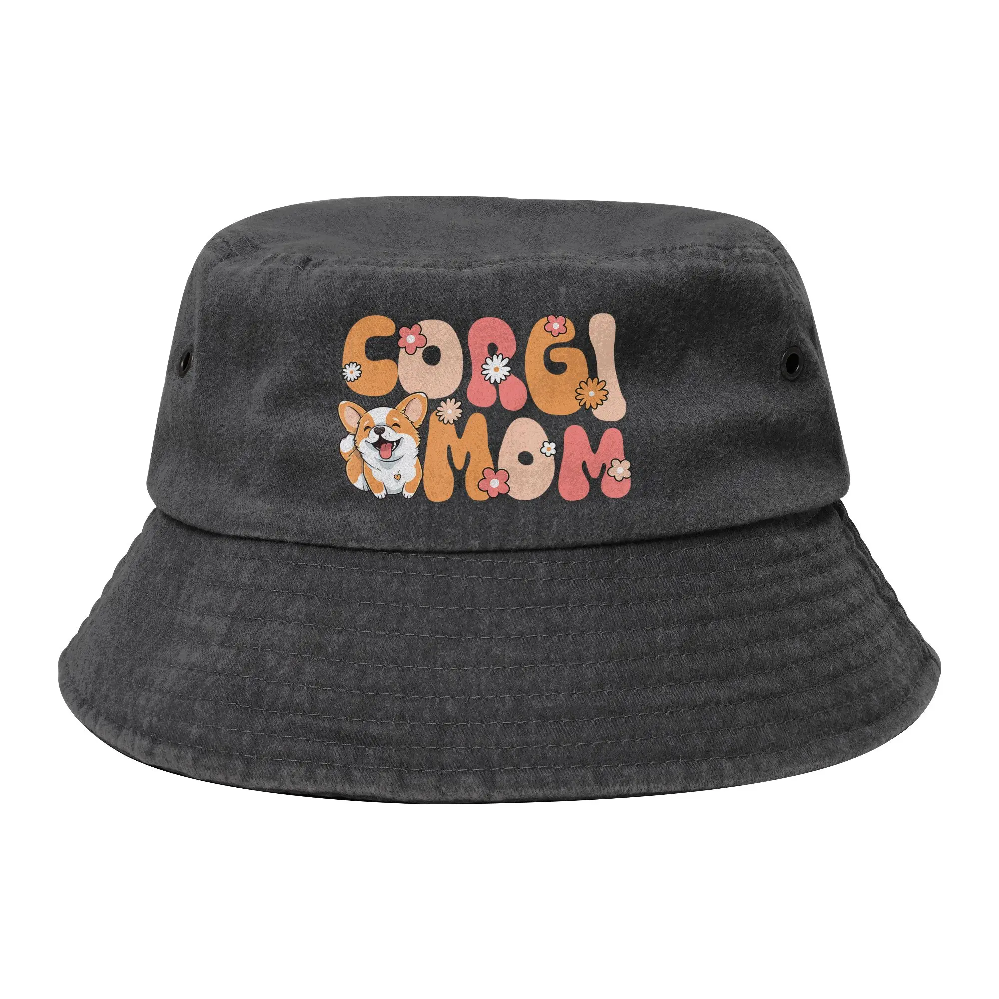 Best Corgi Mom Bucket Hats for Teen Travel Mother's Day Distressed Denim Washed Field Hat UV Protection for Camping Fishing Cap