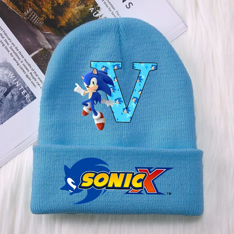 Sonics Baby Woolen Knitted Cap Headgear Winter Windproof Warmth Hat Printed Anime Cartoon Figure Beanies Boys Girls Bonnet Gifts