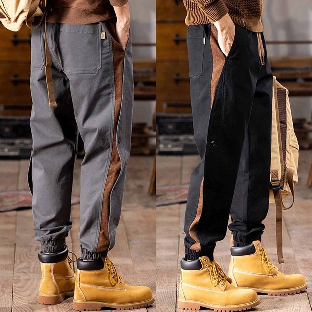 Retro americano calças de trabalho masculino casual solto ajuste calças compridas sem ferro resistente à sujeira e usar energia jovem sle