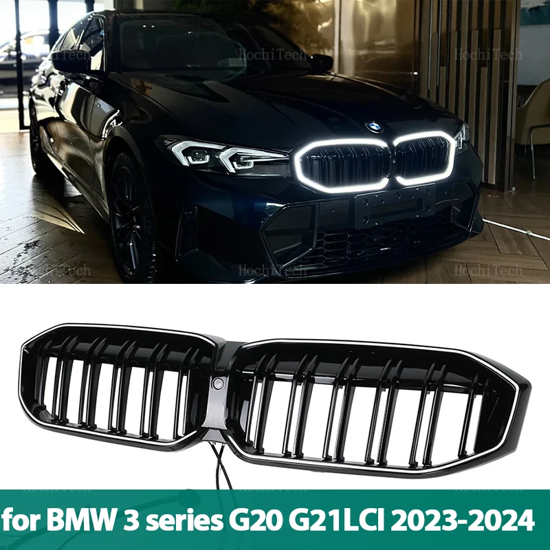 

New LED Light Car Front Kidney Grilles Racing grill for BMW New 3 Series G20 G21 Facelift LCI 2023-2024 Dual line Double Slat