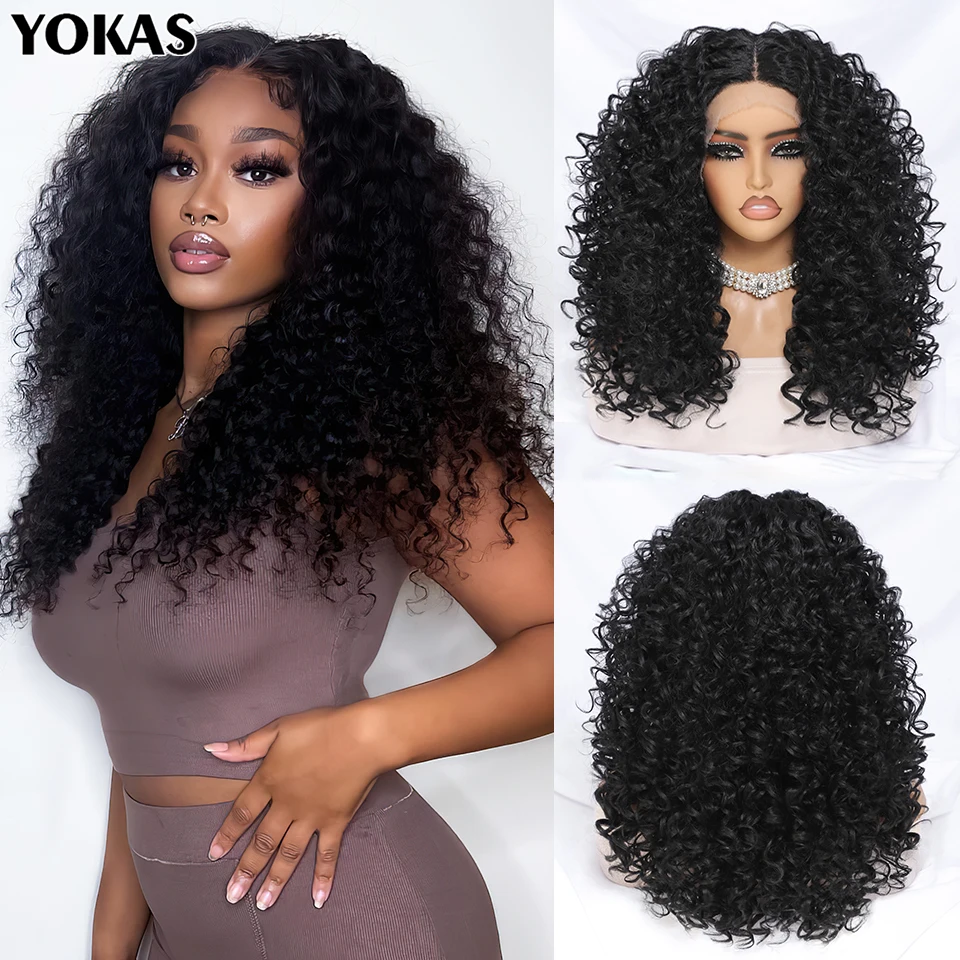 

20 Inch Curly Synthetic Lace Front Wig For Africen Women Black T Part Blonde Curly Lace Frontal Wig For Afro Female