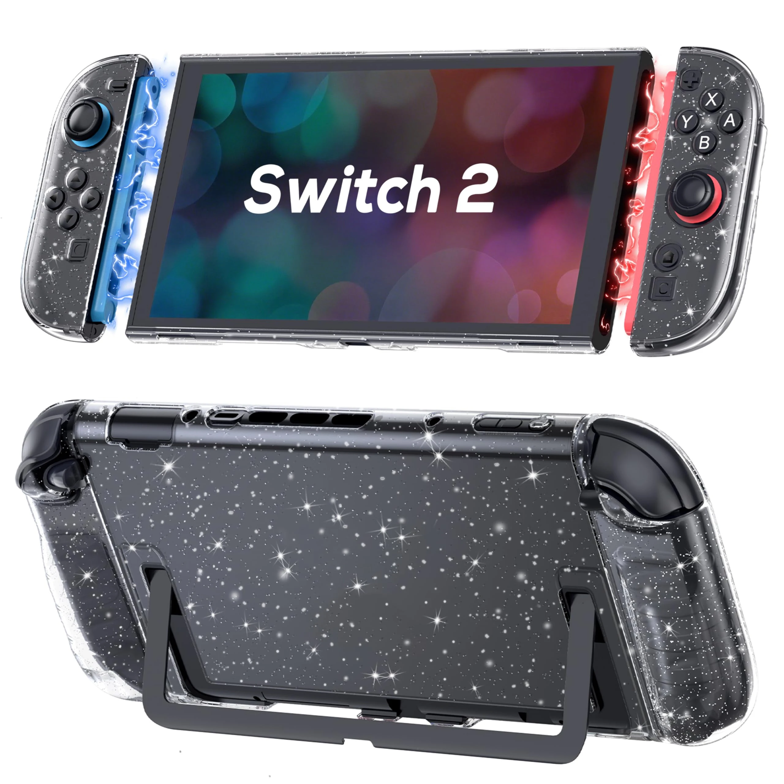 Funda Transparente con Purpurina Encajable para Nintendo Switch 2 (2025), Carcasa Protectora Delgada de PC para Joy-Con, Funda Rígida
