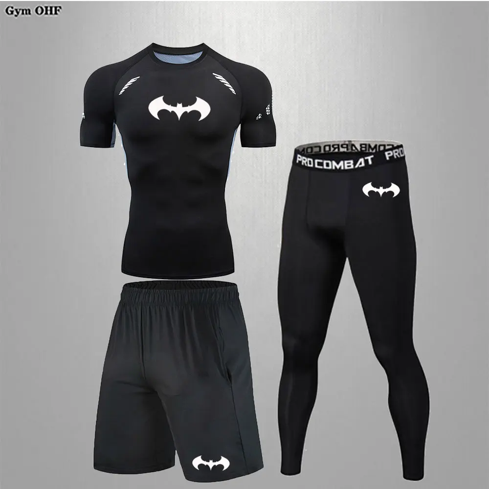 Zestawy dla mężczyzn czarna odzież sportowa koszule kompresyjne siłownia bieganie komplet treningowy mężczyzn Rashguard MMA BJJ Jiu Jitsu BAt/-Man