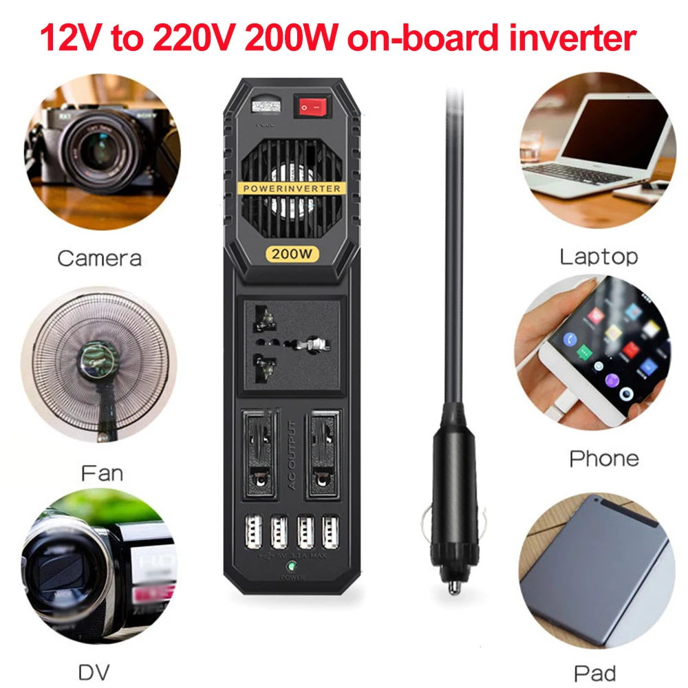 

NEW 200W Mini Car Vehicle Inverter DC 12V to AC 220V USB Output High-power Power Inverter Small Car Special Edition