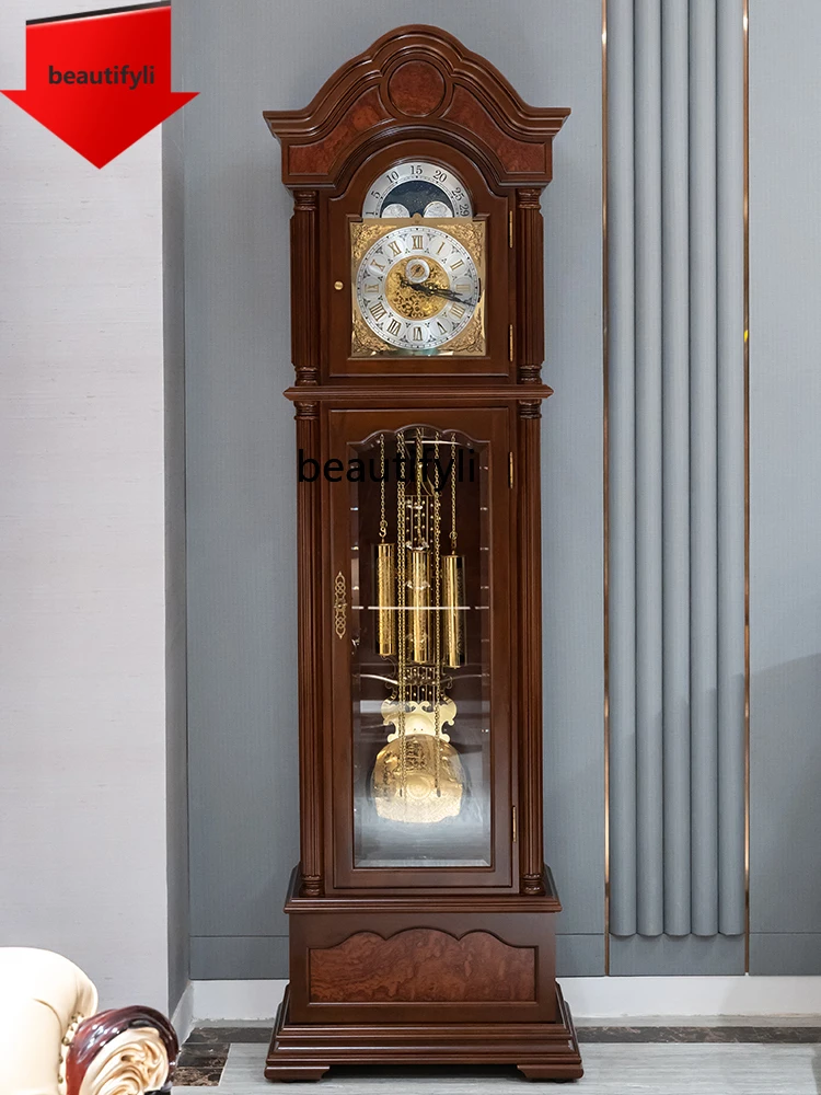 

European floor clock German Hermle living room villa clock mechanical solid wood pendulum clock Chinese retro
