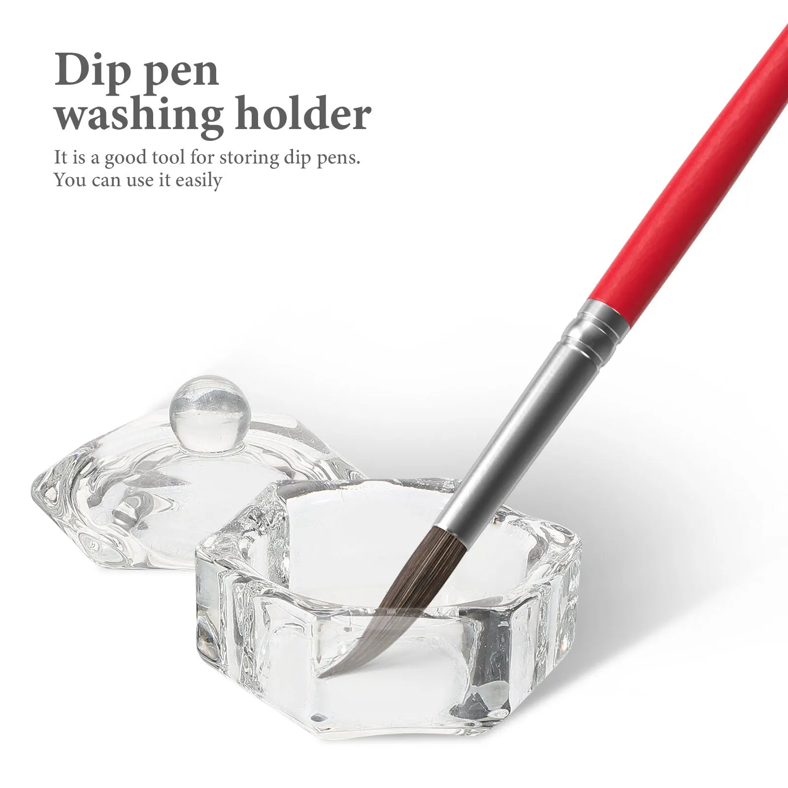 2Pcs Crystal Cup Dip Pen Washing Holder Durable Glass Cleaning Tool for Office Study Library Use Dip Pen Washing Holder