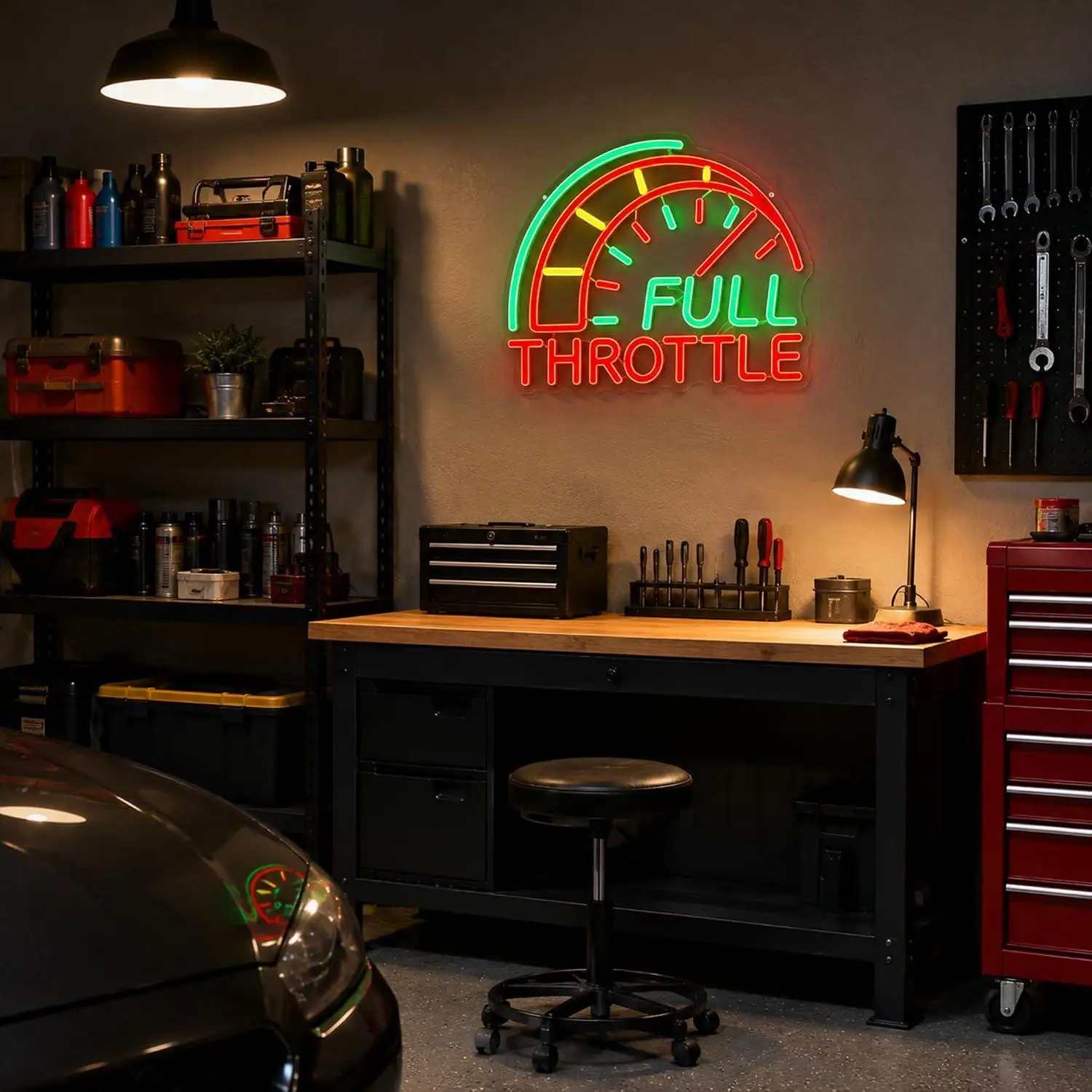 Full Throttle Neon Sign USB Dimmable LED Light For Racing Automotive Themed Man Cave Garage Car Shop Wall Hanging Art Decor Gift