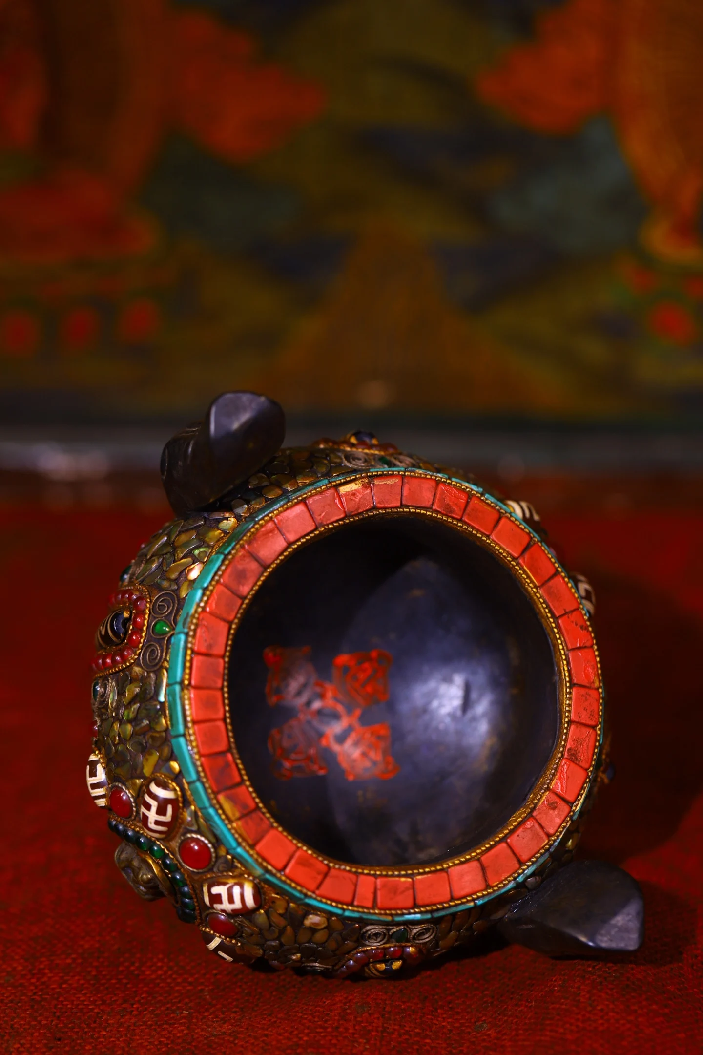 9 "مجموعة معبد التبت القديم النيزك الطبيعي فسيفساء جوهرة gZi الخرز قذيفة الفيروز شاكياموني نمط Luding البخور الموقد