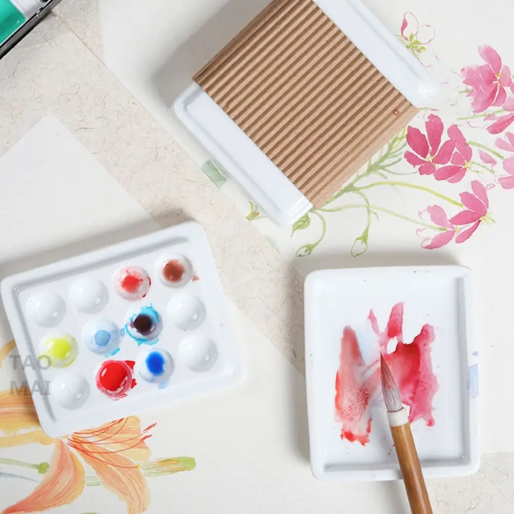 12 Grid Watercolor Paint Palette With Cover Moisturizing Grid Palette Ceramic White Porcelain Art Painting Tools Nail Salon