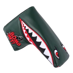 Green PU Leather Shark Straight Bombs Design Golf Blade Putter Covers